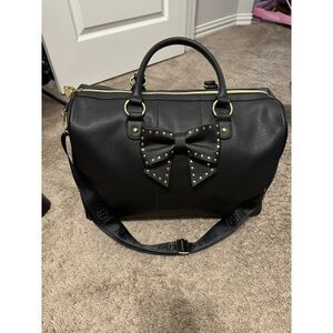 Betsey Johnson hopeless romantic collection black studded bow weekender NEW